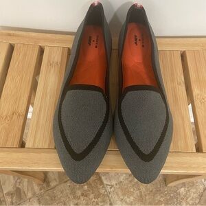 Birdies Judy Grey Knit Slip-On Loafers with Black Trim and Orange Insoles